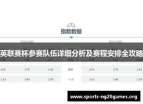 英联赛杯参赛队伍详细分析及赛程安排全攻略 英联赛杯参赛队伍详细分析及赛程安排全攻略